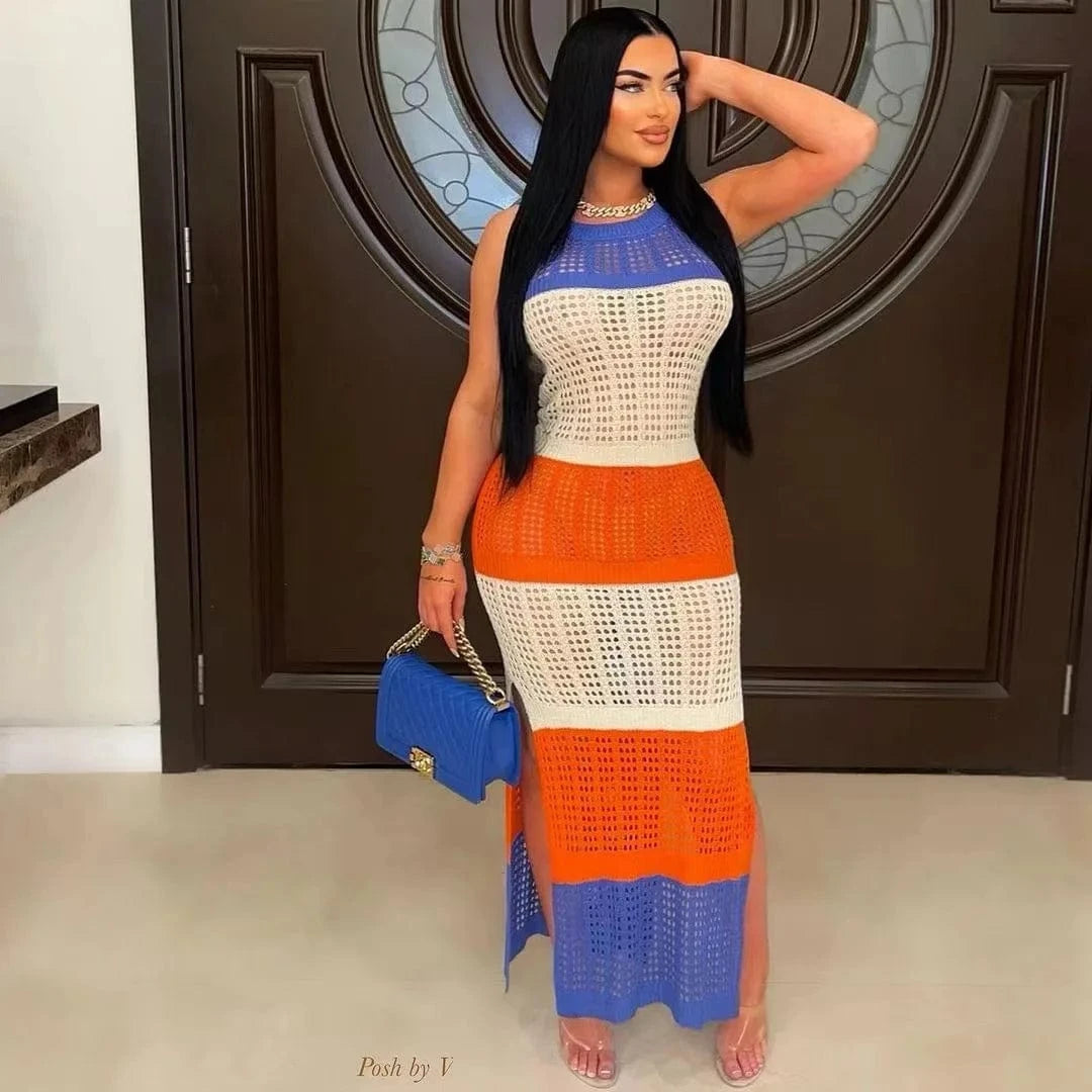 2024 summer boutique trendy popular S-2XL fashion knitted maxi women's dresses
