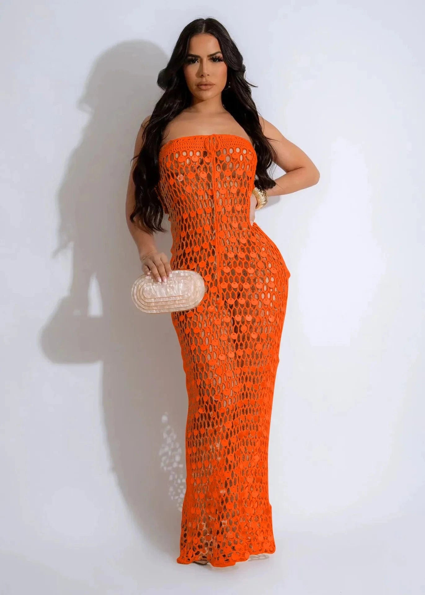 2024 summer boutique trendy popular S-2XL sleeveless maxi beachwear knitted women's dresses