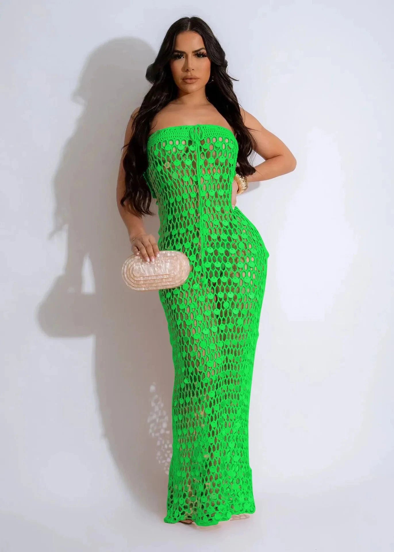 2024 summer boutique trendy popular S-2XL sleeveless maxi beachwear knitted women's dresses