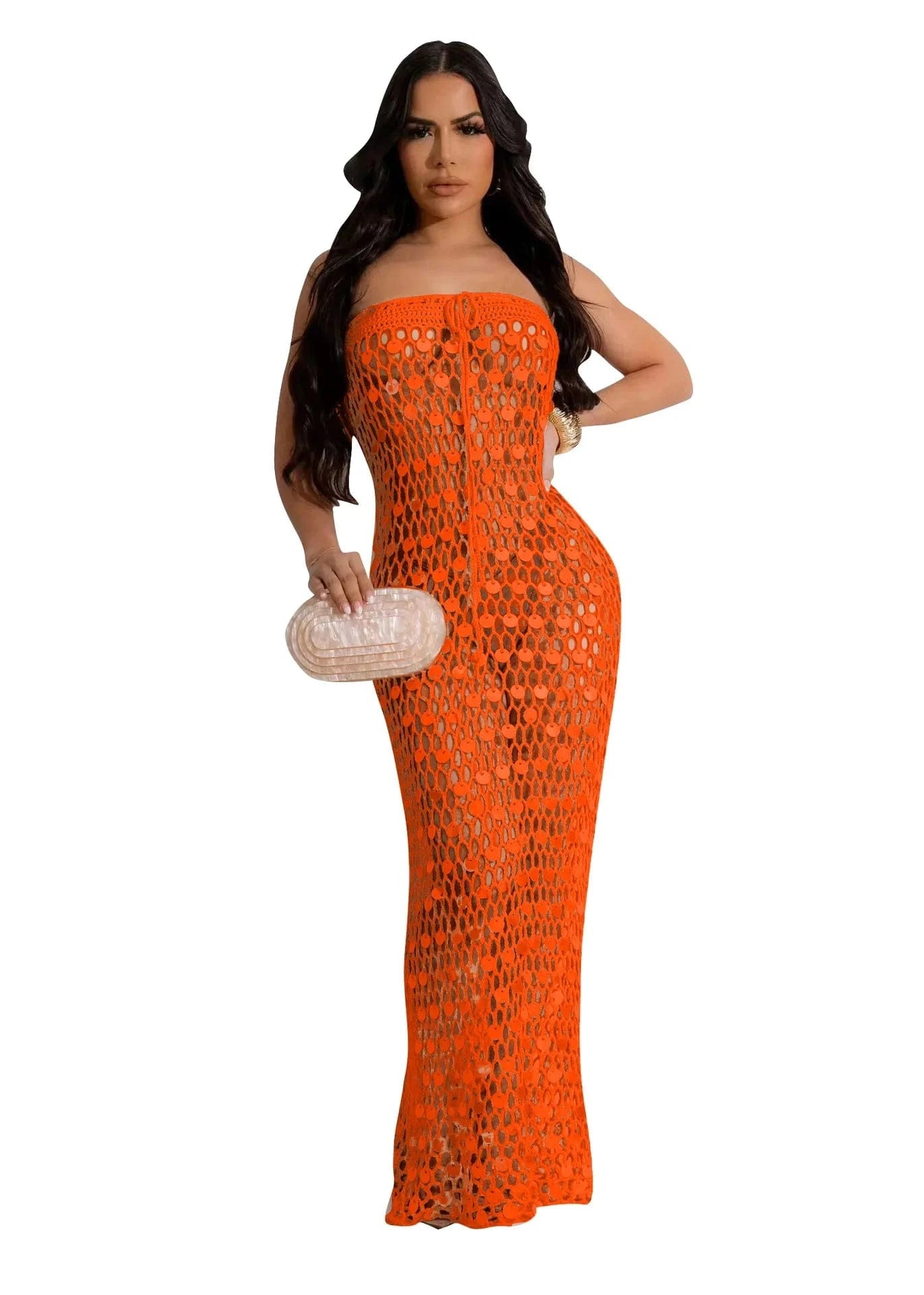 2024 summer boutique trendy popular S-2XL sleeveless maxi beachwear knitted women's dresses