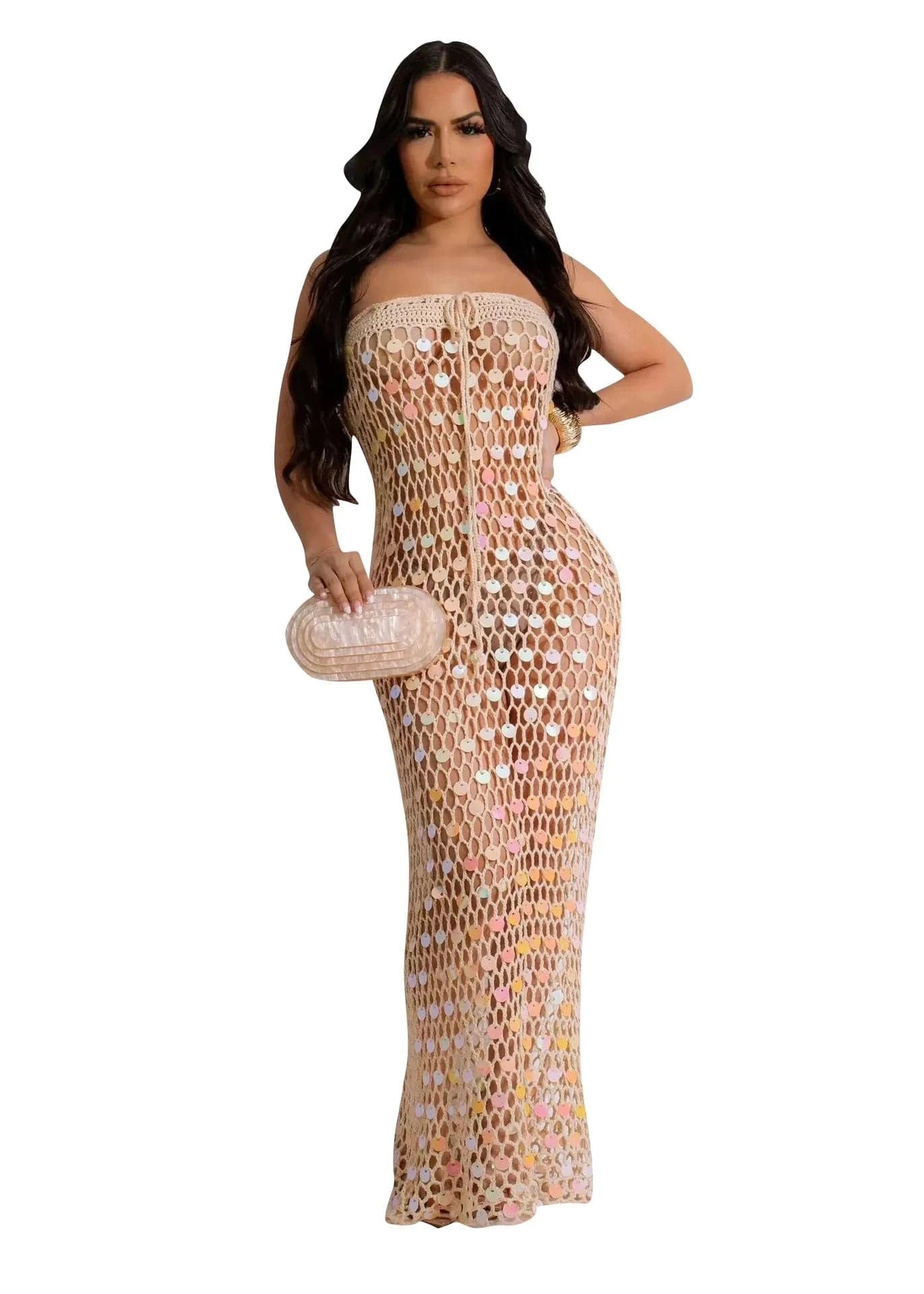 2024 summer boutique trendy popular S-2XL sleeveless maxi beachwear knitted women's dresses