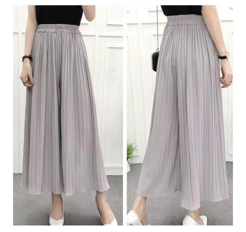 2024 Summer Chiffon Pants for Women Culottes Ruffles Pleated High Waist cropped Pant Loose Wide Leg Pants