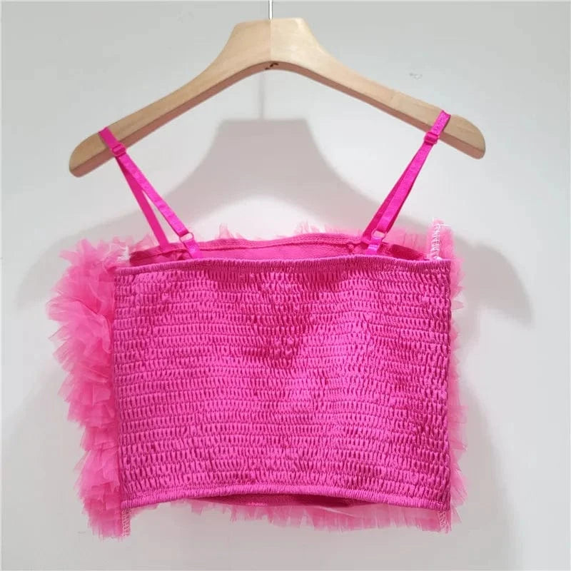 2024 summer crop top sleeveless lace digital print cute free size women clothes tank top