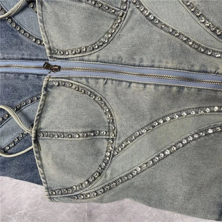 2024 Summer Denim Vest For Women Cropped Top Rhinestones Camisole Female Tank Tops