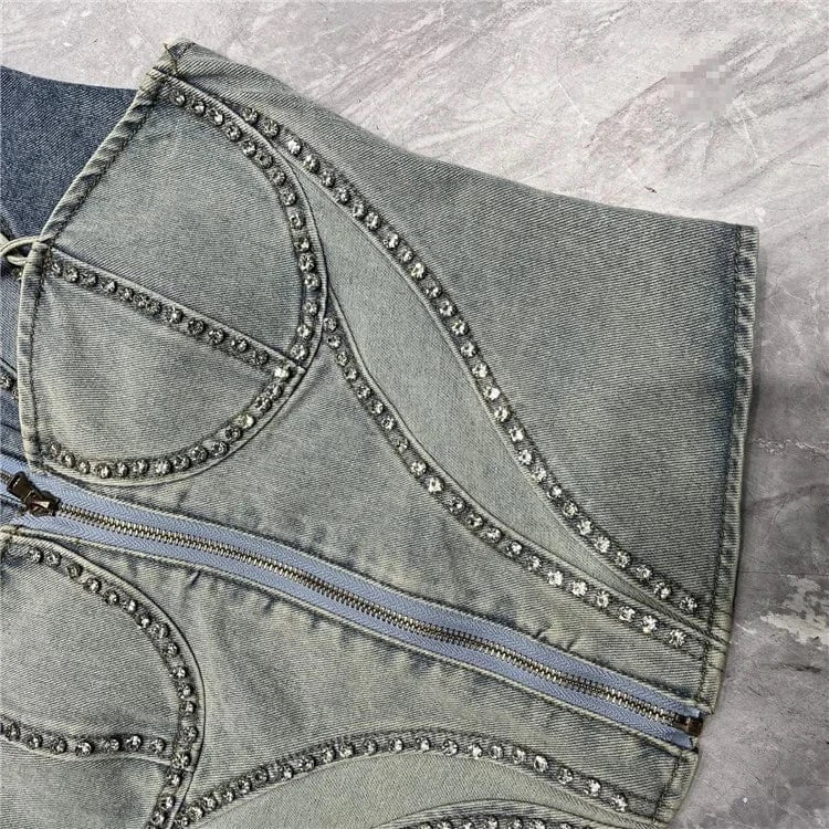 2024 Summer Denim Vest For Women Cropped Top Rhinestones Camisole Female Tank Tops