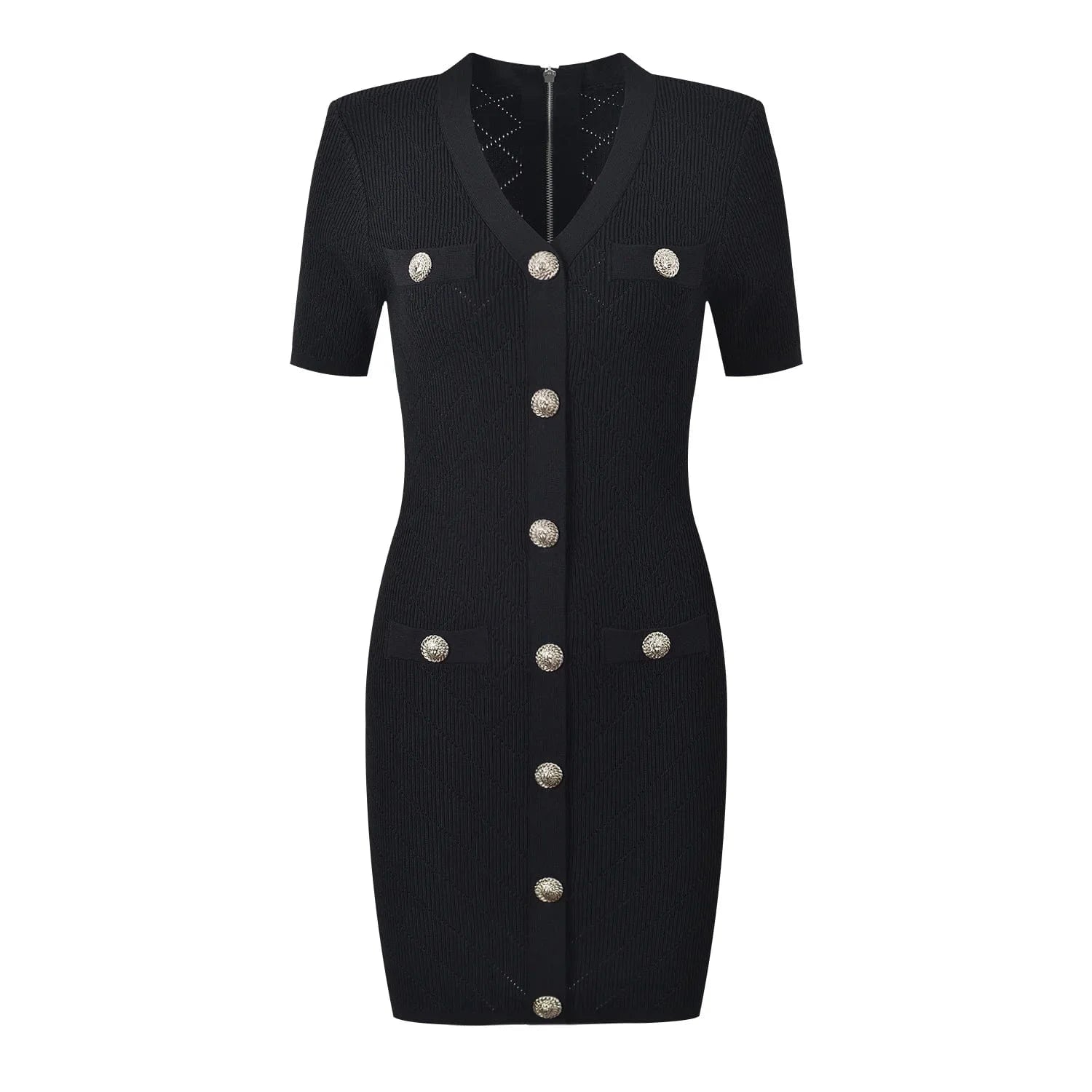 2024 Summer Elegant Style Quality Short Sleeve Sexy V-neck Boydcon Stretchy Casual Women Knit Solid Mini Dress