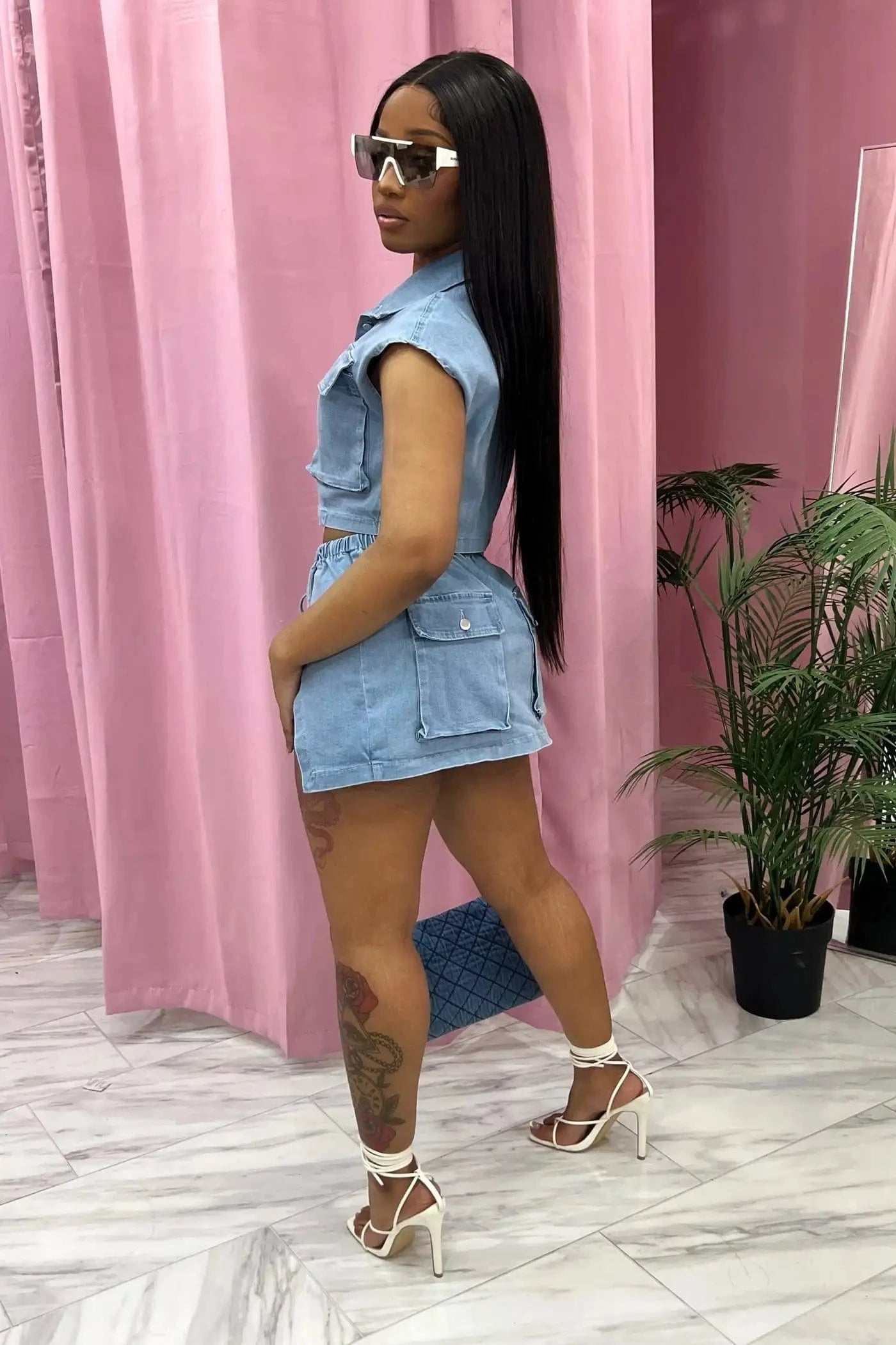 2024 summer fashion denim collection sexy girls short top and skirt set 2piece cargo
