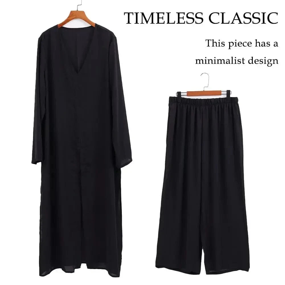 2024 Summer Fashion New Women's Set Split Long Top Casual Wide Leg Pants Two Piece Set Elegant Large Size Loose Fitting Set