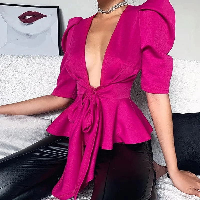 2024 Summer Fashion Office Satin V Neck Shirts Short Sleeve Elegant Casual Blouse For Women