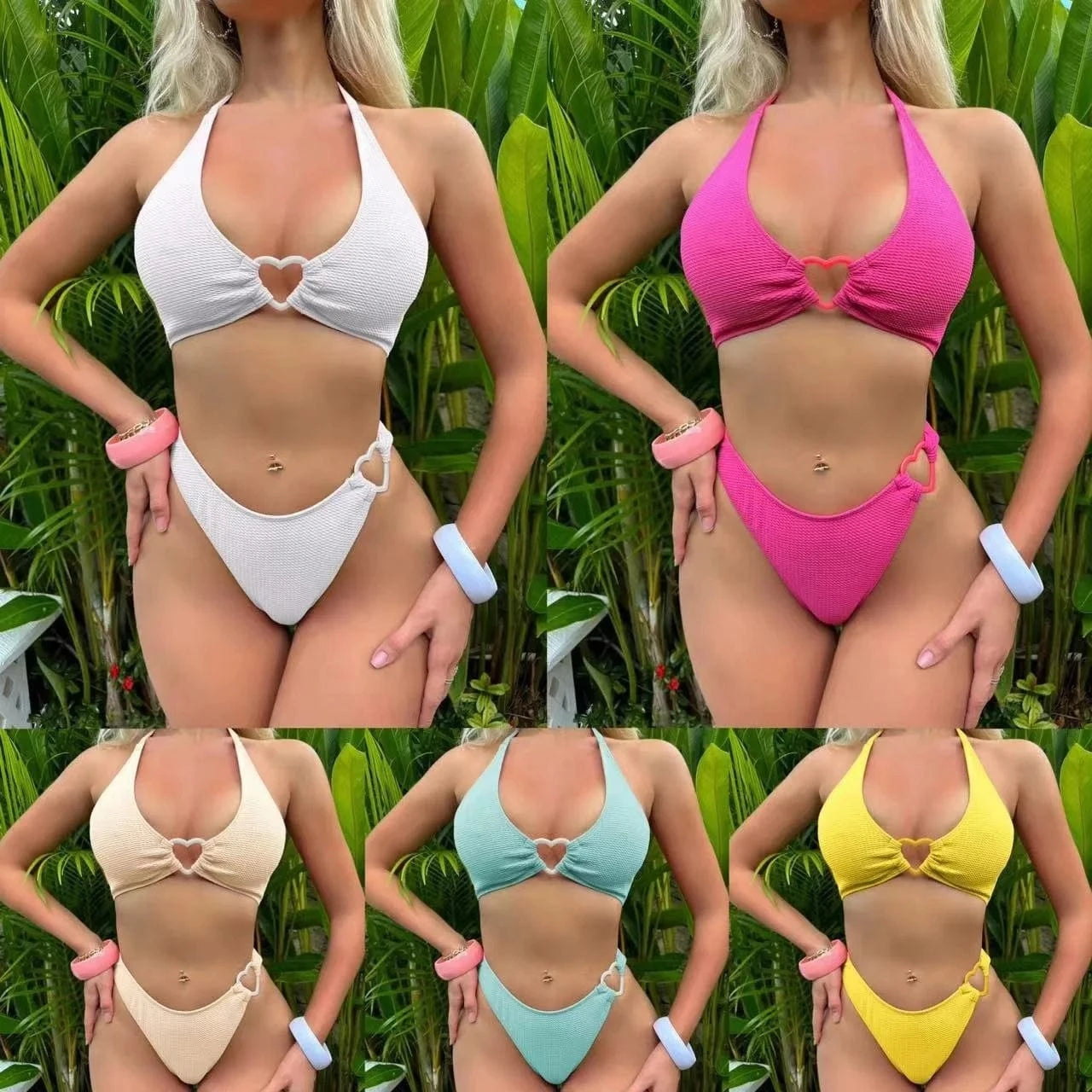 2024 Summer Heart Swimwear & Beachwear Bikini Halter Swimsuit Two Pieces Set For Women