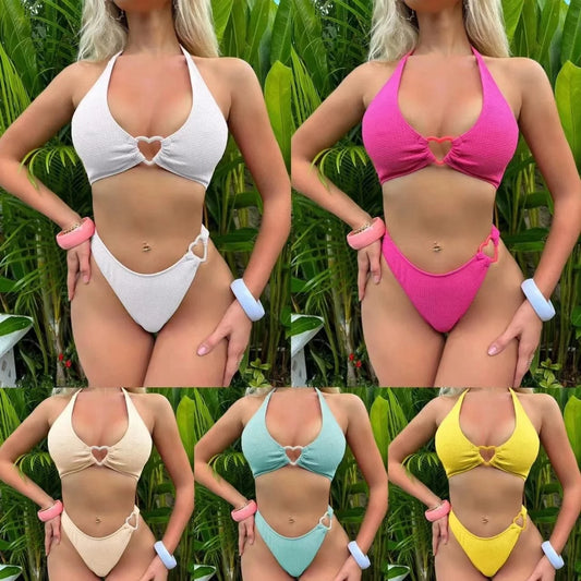 2024 Summer Heart Swimwear & Beachwear Bikini Halter Swimsuit Two Pieces Set For Women