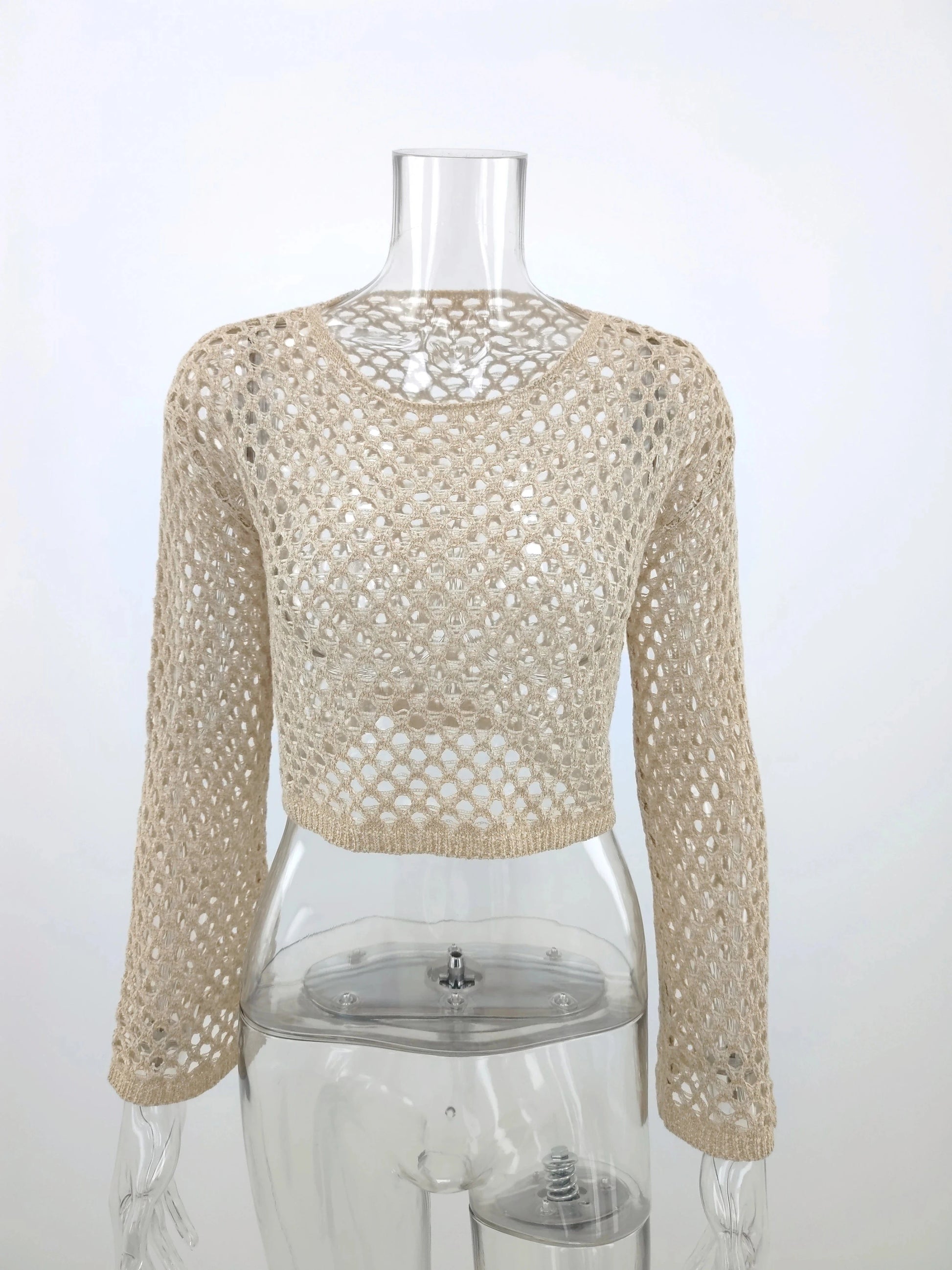 2024 Summer Holiday Beach Swim Cover Up Round Neck Hollow Out Beach Crochet Bathing Suits For Women Knit Swimsuit Coverup