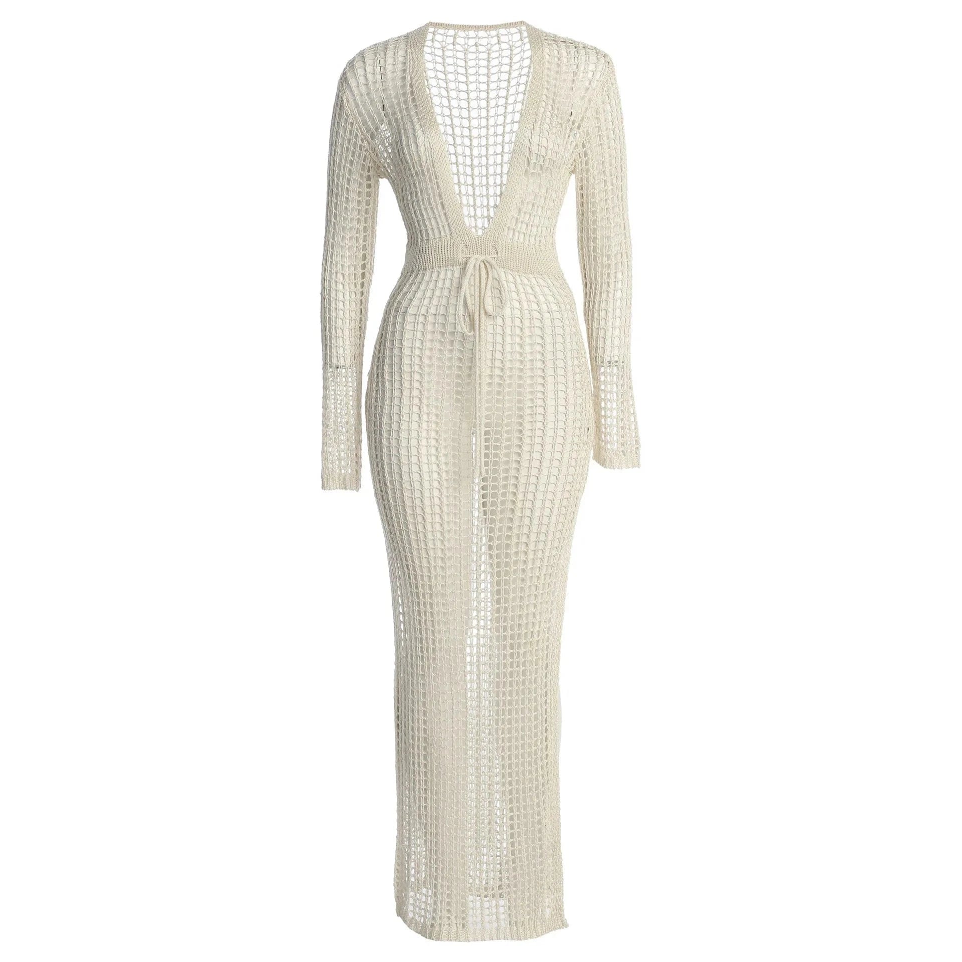 2024 Summer Hollow Out Crochet Dress Deep V-Neck Women's Swimwear Sexy See Through Bikinis Cover Up Swimsuits