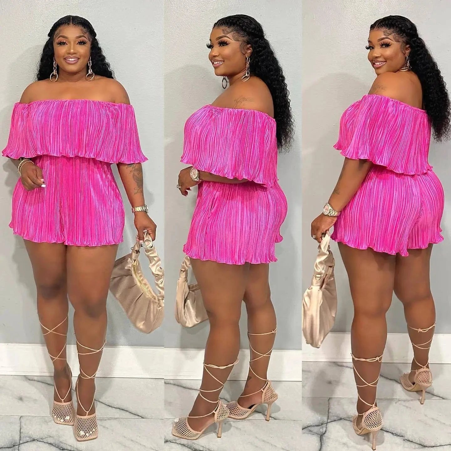 2024 summer jumpsuit for woman Simple casual new fashion ruffled high shaping pleated jumpsuit