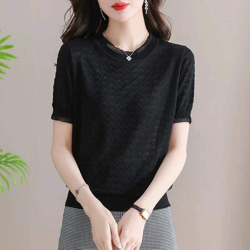 2024 Summer new arrival  fashion lady lace ice silk shirt