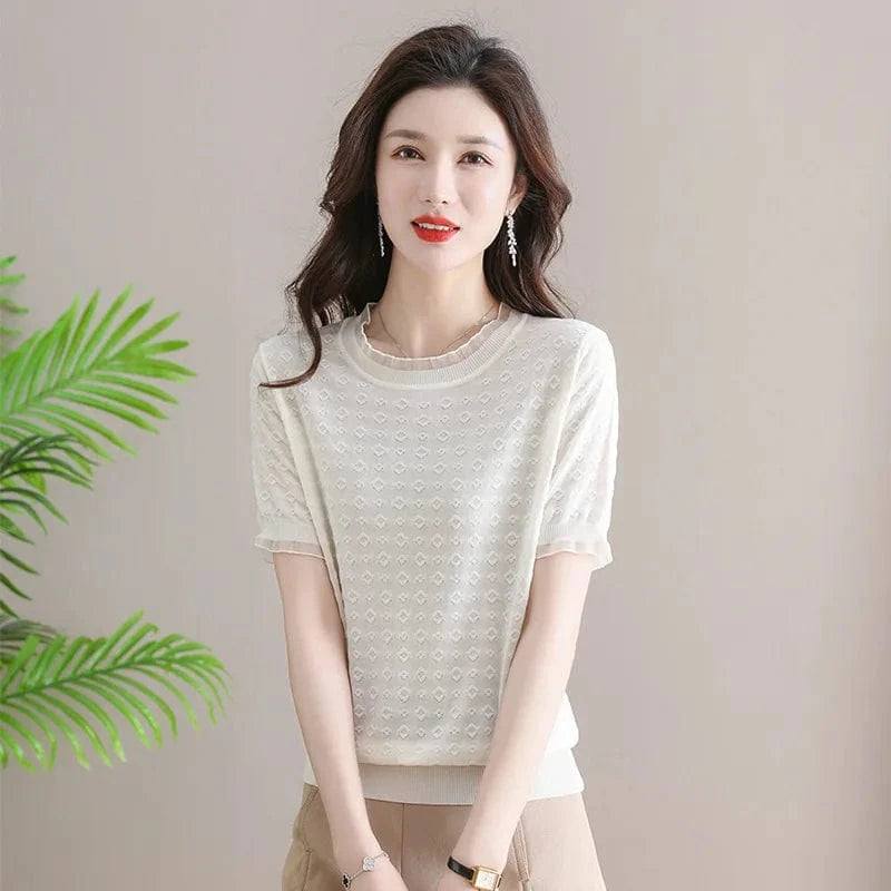 2024 Summer new arrival  fashion lady lace ice silk shirt