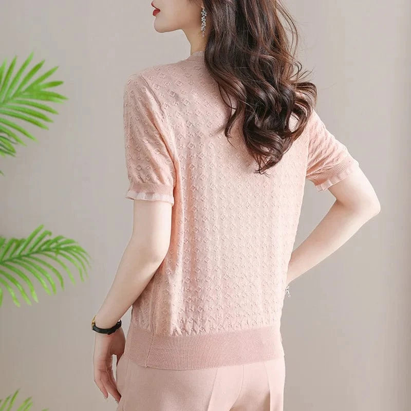 2024 Summer new arrival  fashion lady lace ice silk shirt