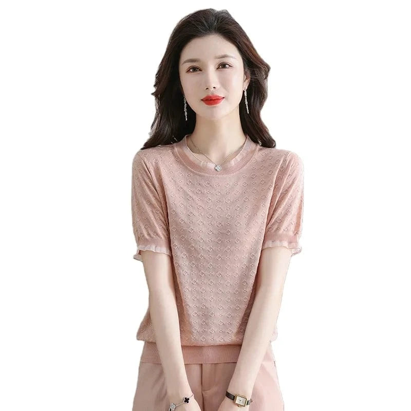 2024 Summer new arrival  fashion lady lace ice silk shirt