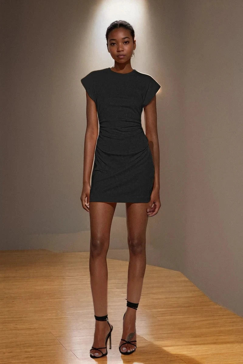 2024 summer new arrival western work dress t shirt wholesale women office elegant short sleeve pleated mini dress for women