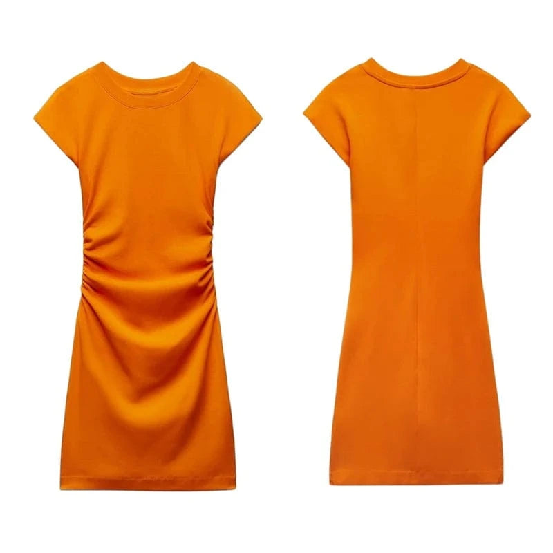 2024 summer new arrival western work dress t shirt wholesale women office elegant short sleeve pleated mini dress for women