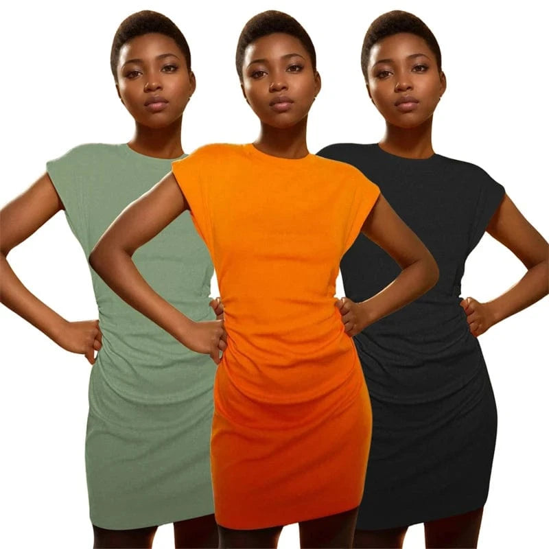 2024 summer new arrival western work dress t shirt wholesale women office elegant short sleeve pleated mini dress for women