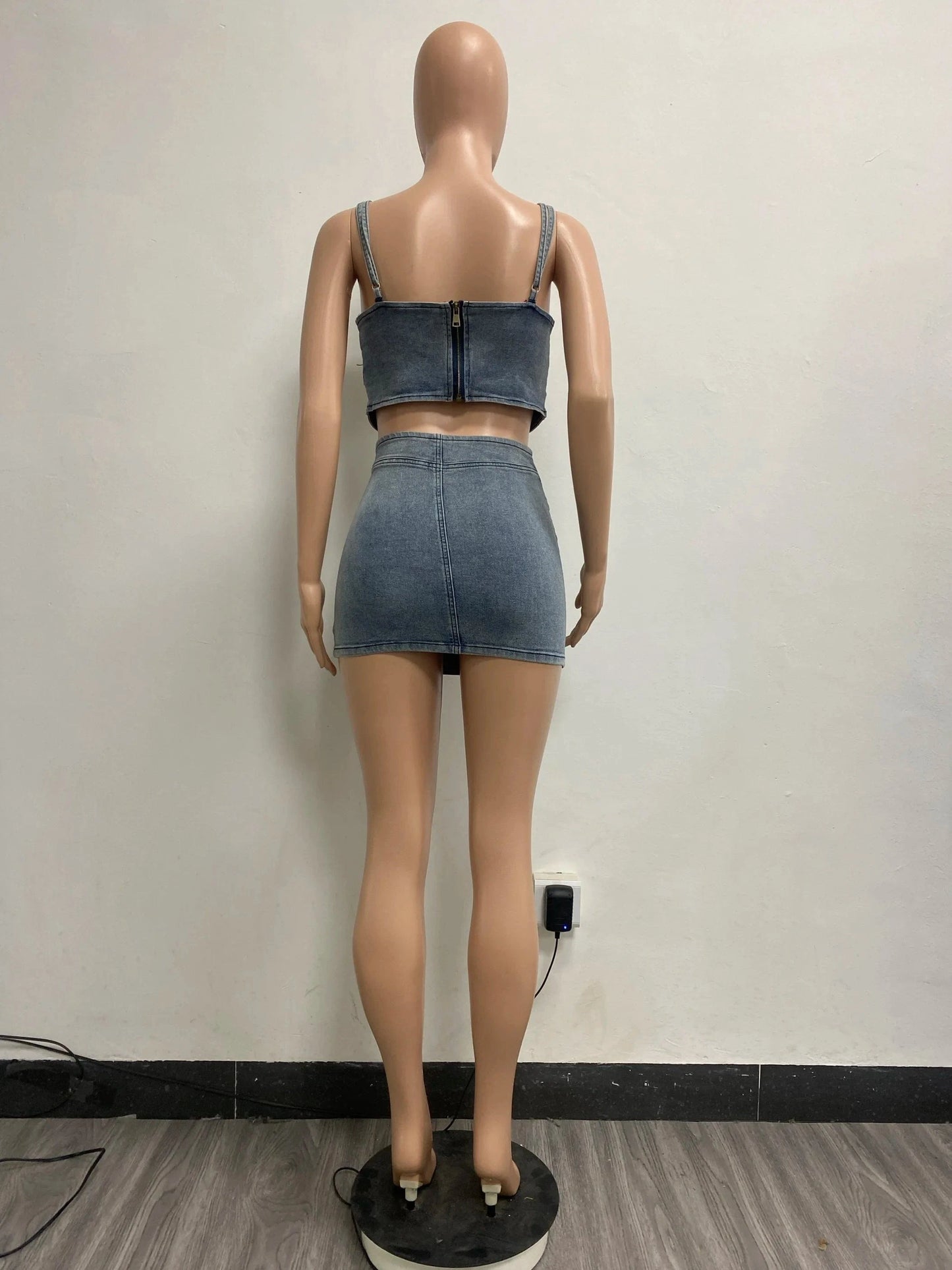2024 summer new arrivals S-2XL sleeveless denim jeans 2 piece skirt and top set for women