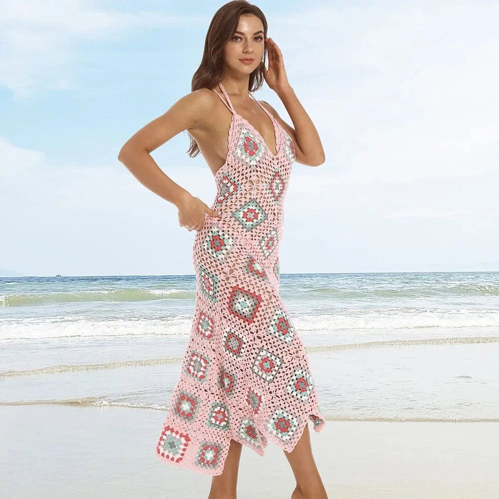 2024 summer new arrivals XS-L sleeveless maxi crochet beachwear knitted women's dresses