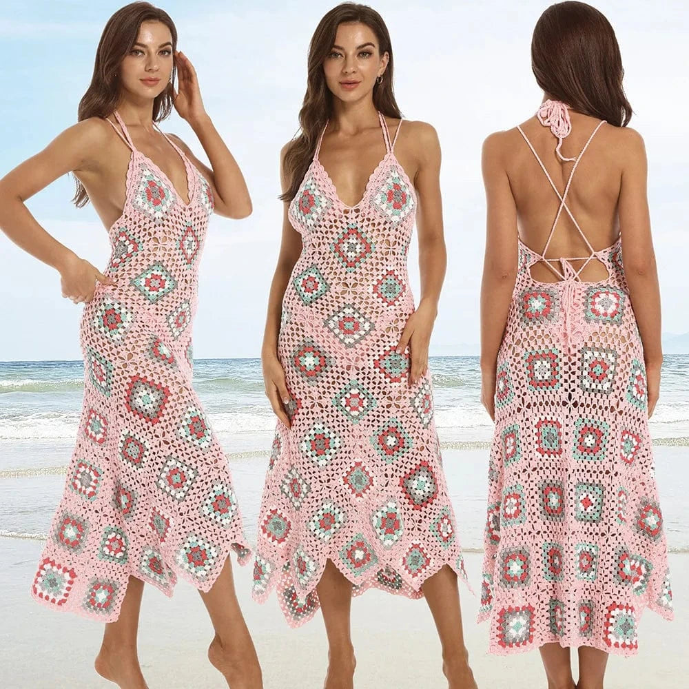 2024 summer new arrivals XS-L sleeveless maxi crochet beachwear knitted women's dresses