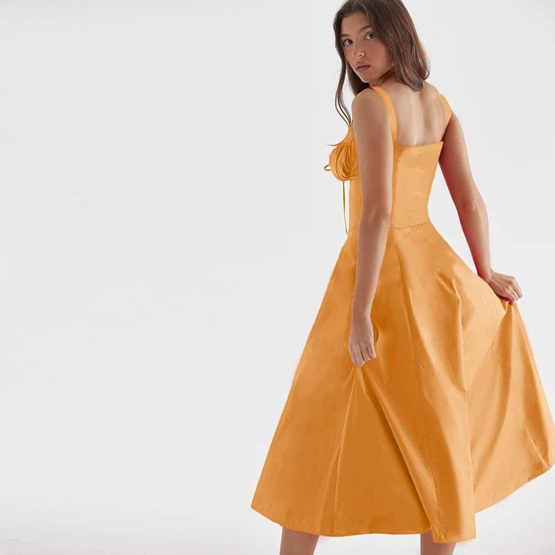 2024 Summer New Fashion Spaghetti Strap Dress Women Floral Printed Lace-up Sexy Beach Boho Dresses Ladies Casual French Party