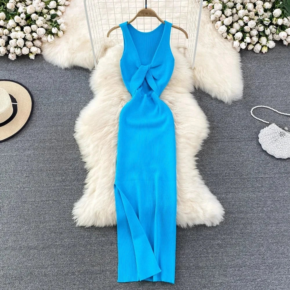 2024 Summer New Style Black Sexy Slit Spaghetti Strap Women Long Casual Maxi Dresses For Ladies