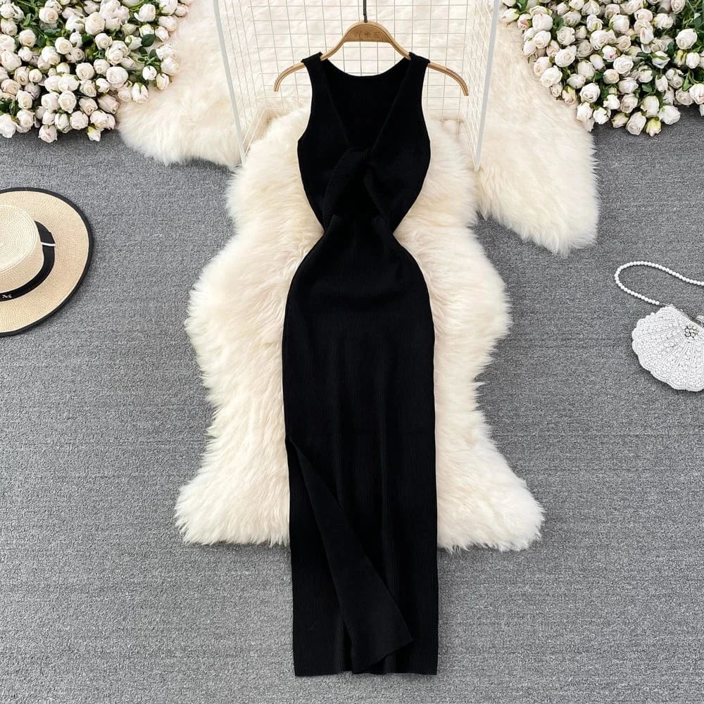 2024 Summer New Style Black Sexy Slit Spaghetti Strap Women Long Casual Maxi Dresses For Ladies