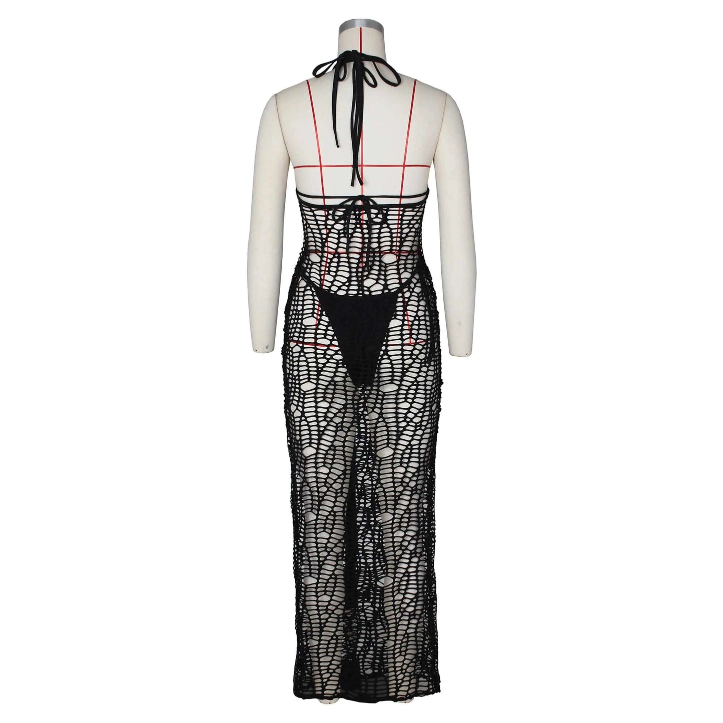 2024 Summer New Style Hollow Out Long Dress + Bra + Underwear Fashion Sexy 3 Piece Beach Cover Sets