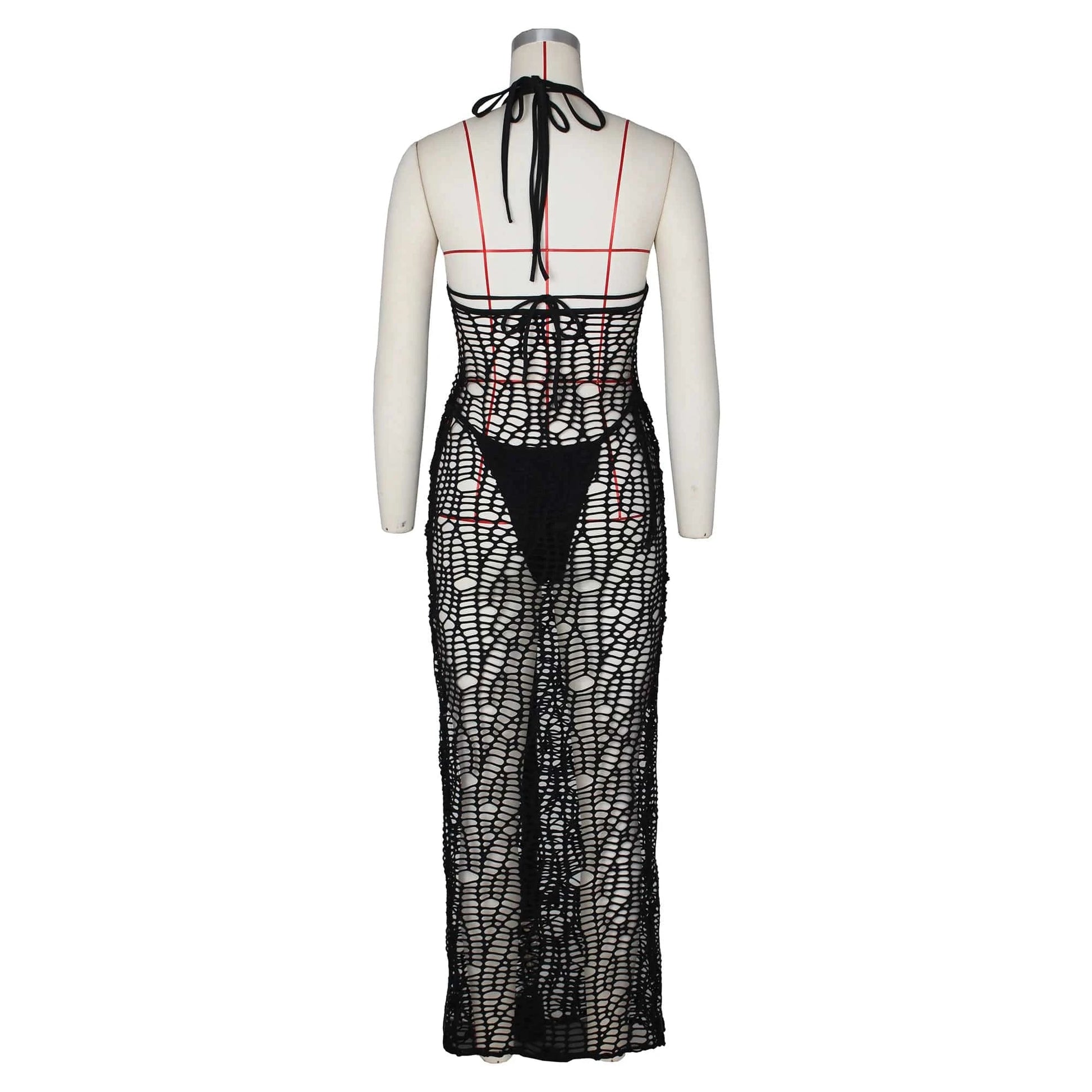 2024 Summer New Style Hollow Out Long Dress + Bra + Underwear Fashion Sexy 3 Piece Beach Cover Sets