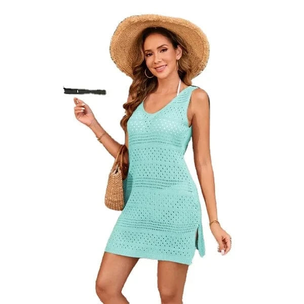 2024 summer new sundress sexy Deep V-neck beach smock solid cutout slit dress women Elegant Spaghetti Straps Split Waist Dress