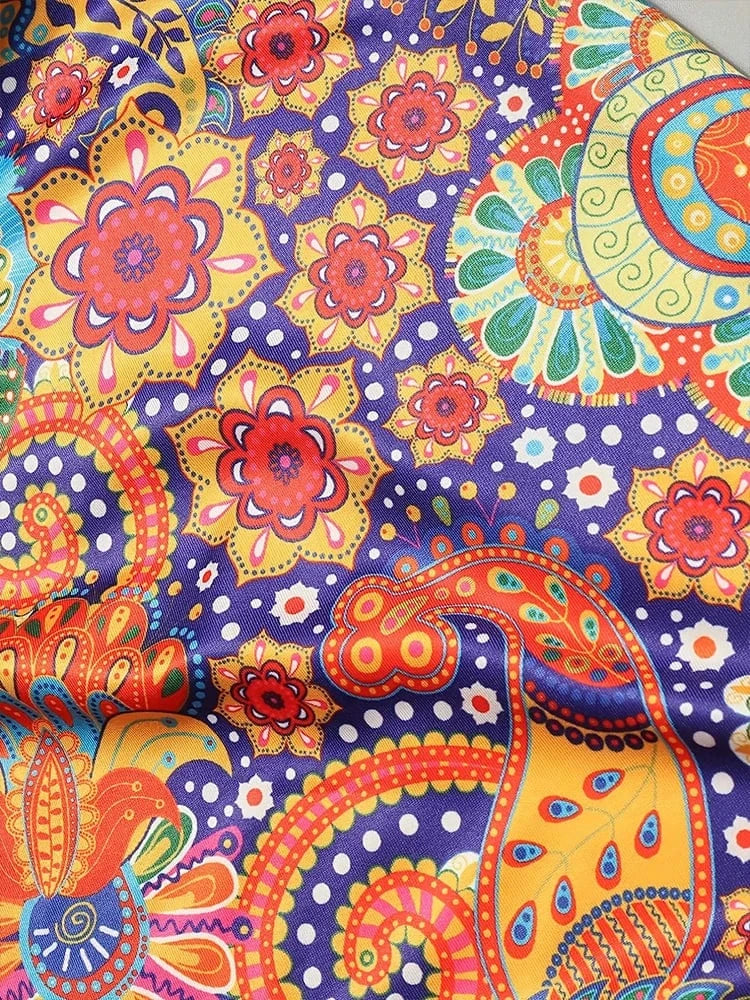 2024 Summer New Women's Long Sleeve V-Neck Printed Pattern Dresses A-Line Ruffle Dresses Best for Summer