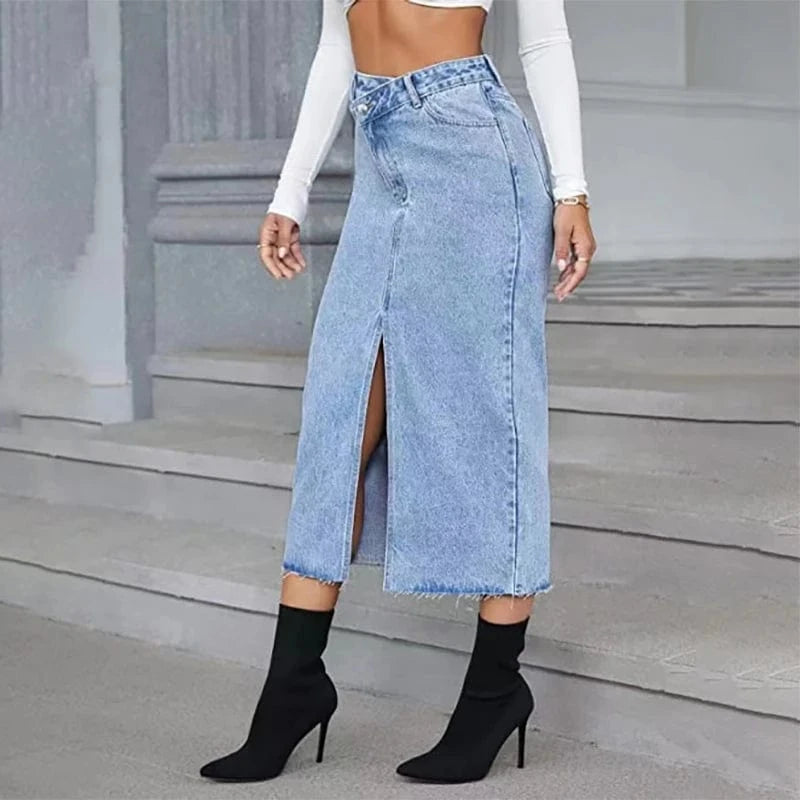 2024 Summer New Women's Y2K Fashion Mid Skirt with Irregular Waistband Trendy Casual Skirt