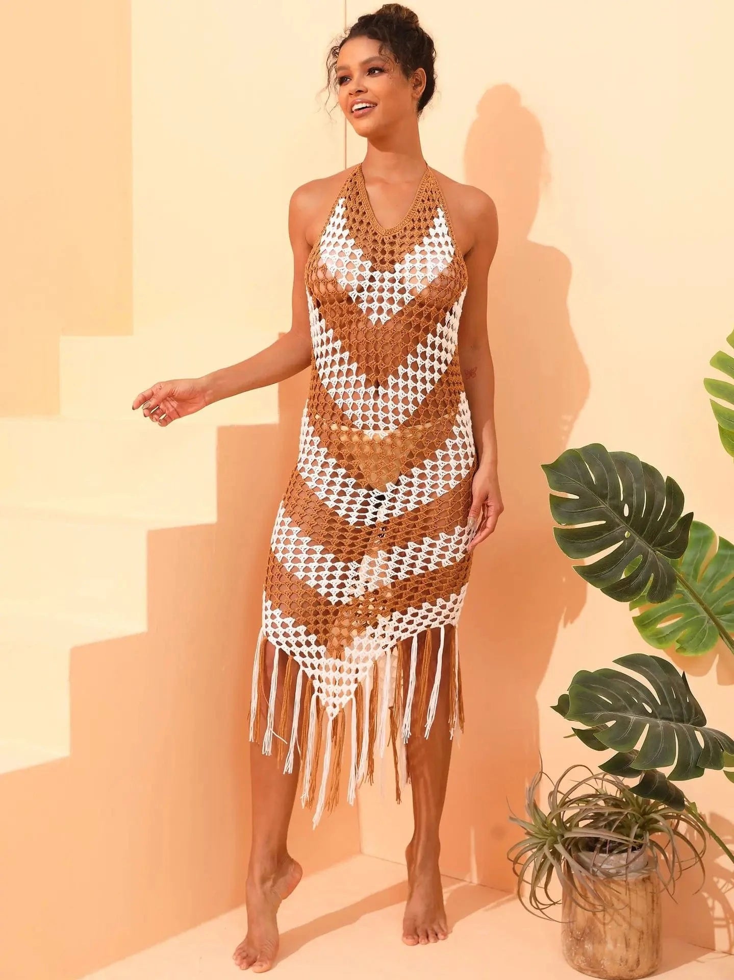 2024 summer popular XS-XL sleeveless maxi crochet beachwear knitted women's dresses