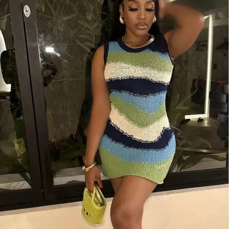 2024 summer S-XL boutique popular sleeveless knitted fashion digital print women's dresses