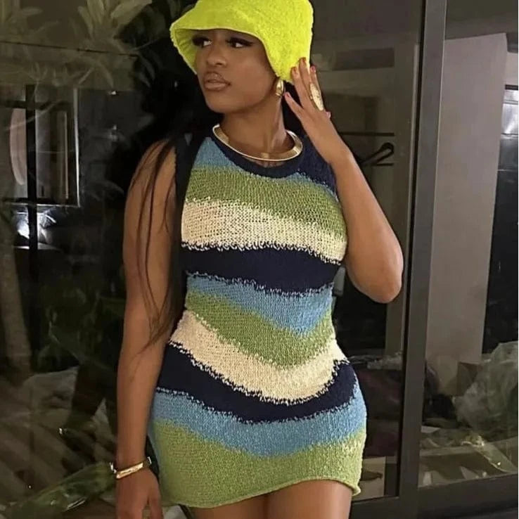 2024 summer S-XL boutique popular sleeveless knitted fashion digital print women's dresses