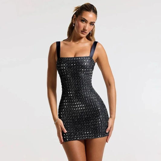 2024 Summer Sequins Backless Off-The-Shoulder Sexy Halter Party Nightclub Dress Bag Hip Skirt Woman