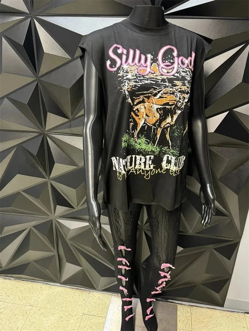 2024 Summer Sexy Solid Color Slim Fit Bowknot Foot Leggings Stockings And Graphic T Shirts Streetwear Womens Sleeveless Tees