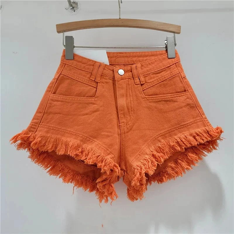 2024 summer streetwear candy colors ladies stylish denim jeans mini women's shorts