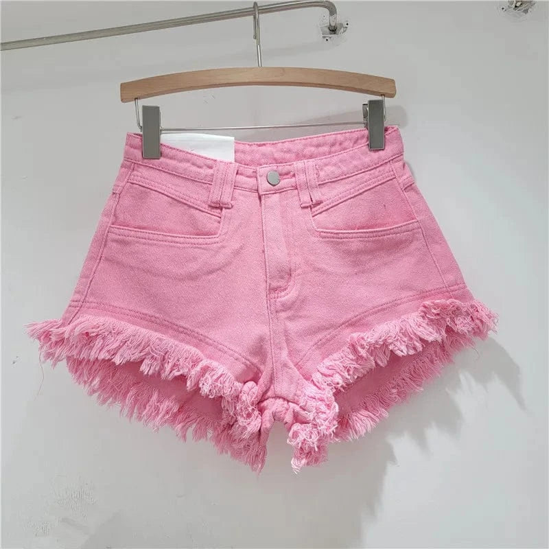 2024 summer streetwear candy colors ladies stylish denim jeans mini women's shorts