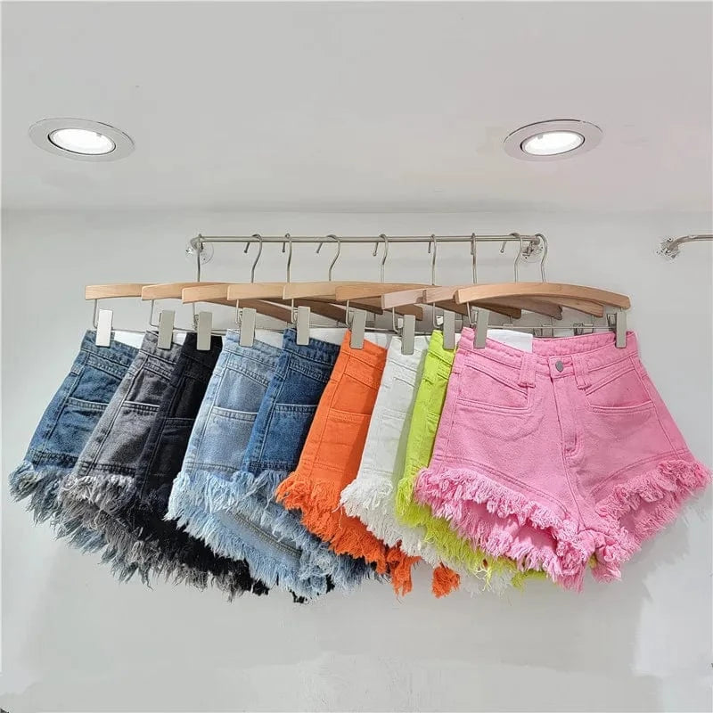 2024 summer streetwear candy colors ladies stylish denim jeans mini women's shorts