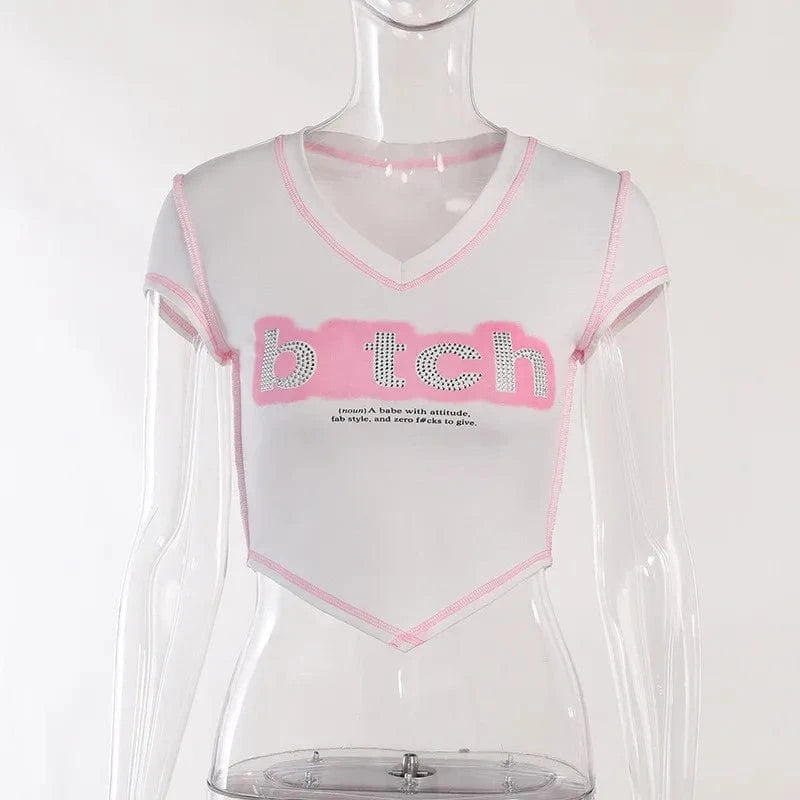 2024 Summer Tee Y2K Crop Tops Tee Shirt Sexy Letter Print Shirt For Woman 100% Cotton Breathable High Quality T-Shirt