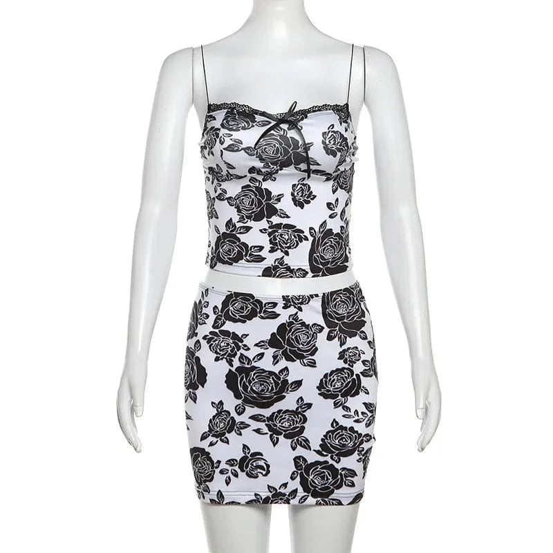 2024 summer trendy boutique dropshipping digital print fashion 2 piece skirt set for women