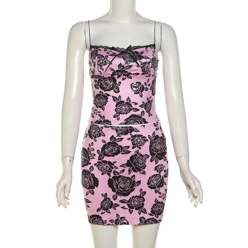 2024 summer trendy boutique dropshipping digital print fashion 2 piece skirt set for women