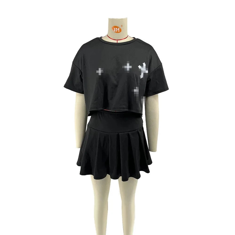 2024 summer trendy boutique S-2XL 2 piece designer pleated skirt and t shirt set for women