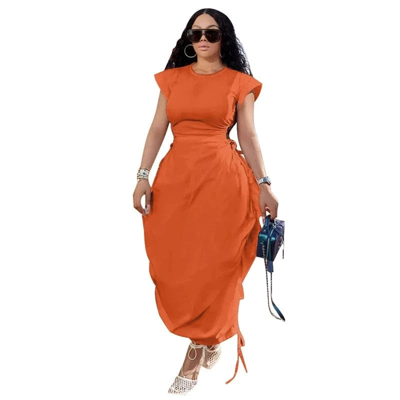 2024 summer women modest free chic casual lounge short sleeve solid color maxi long plain tee t dress for women ladies long