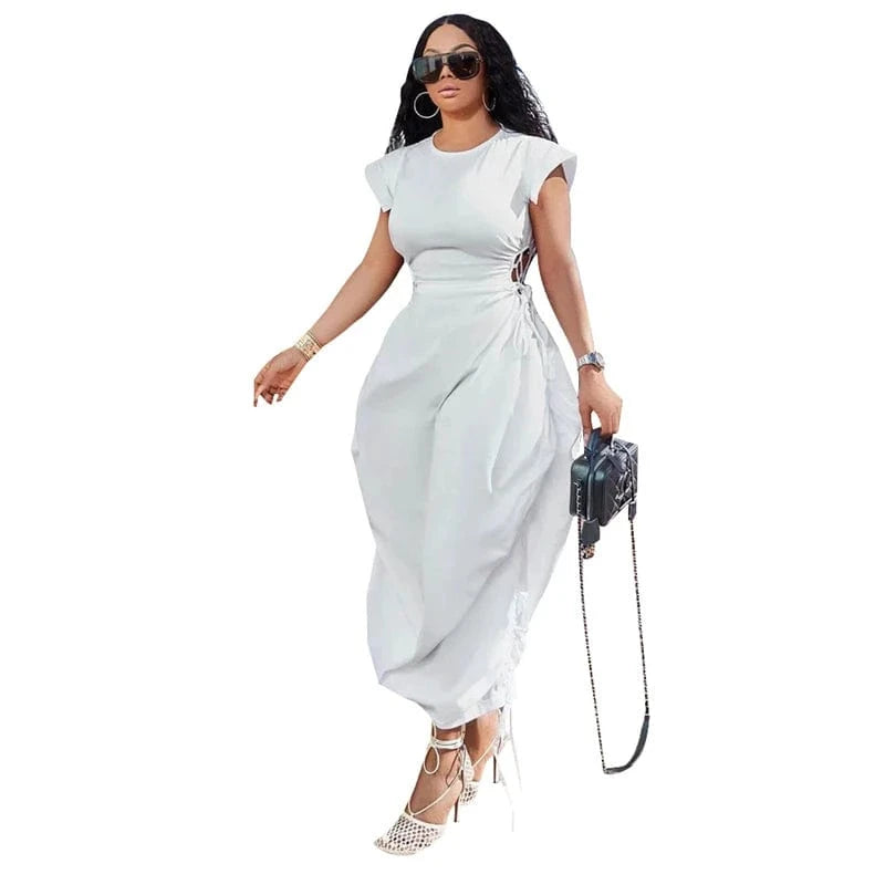 2024 summer women modest free chic casual lounge short sleeve solid color maxi long plain tee t dress for women ladies long